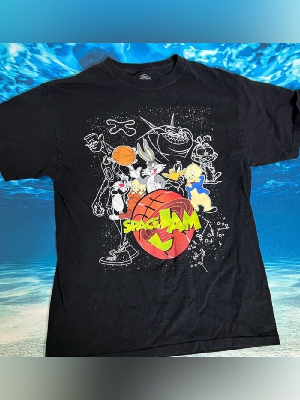 ☀️Space Jam Looney Tunes Graphic T-Shirt Mens Medium Black Bugs Bunny Daffy Duck